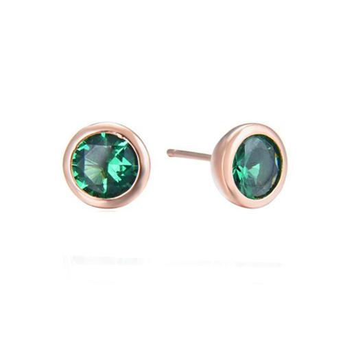 Rose gold plated sterling silver ear stud earring with crystals green quartz earrings studs wholesale